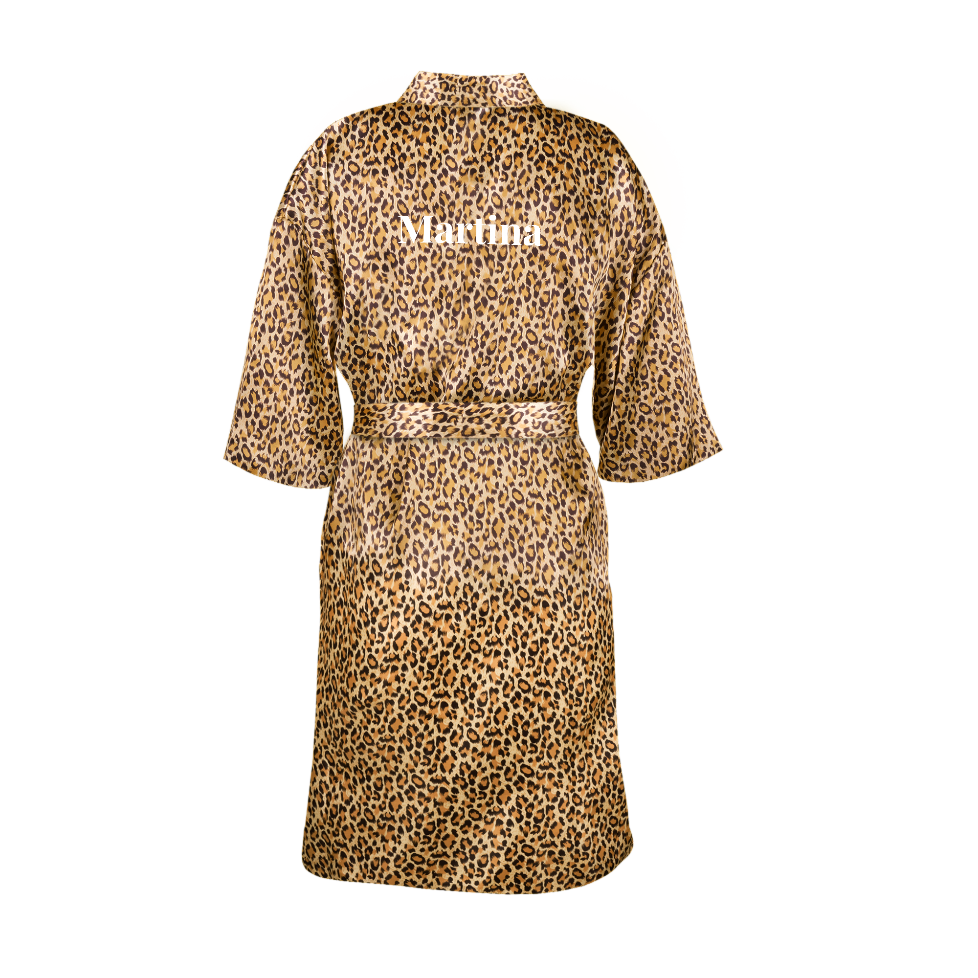 Leopard Kimono mit Namen Martina, personalisiert mit Text für einen samtweichen Kimono mit Namen