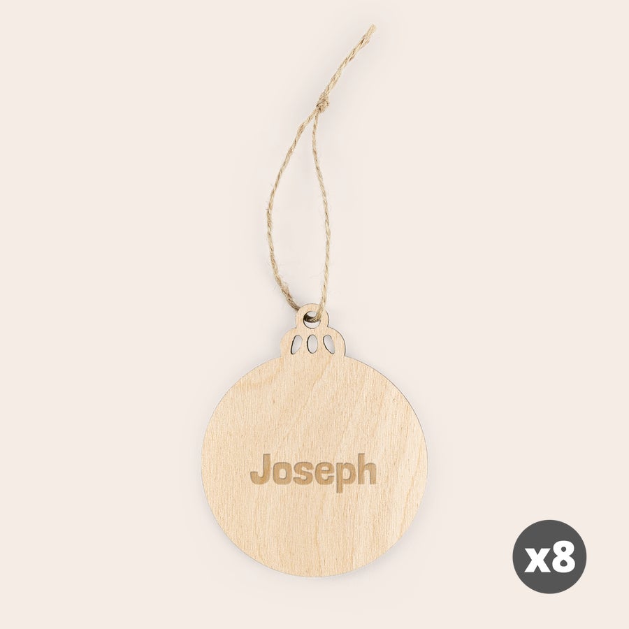 Décorations de Noël en bois avec nom gravé Décoration de Noël en forme de boule en bois gravée avec le prénom Joseph, avec cordon de suspension