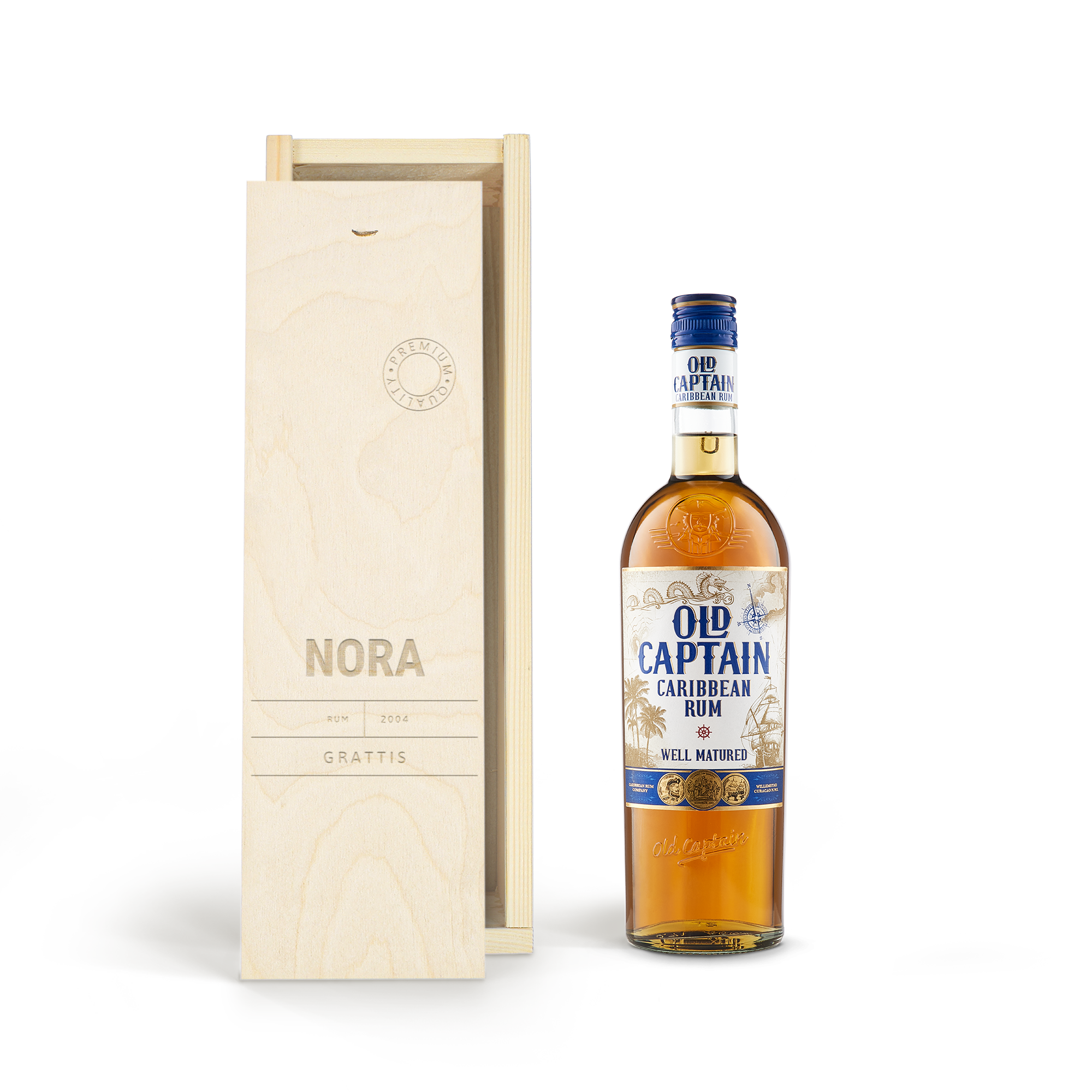 Rum Old Captain i en personlig låda