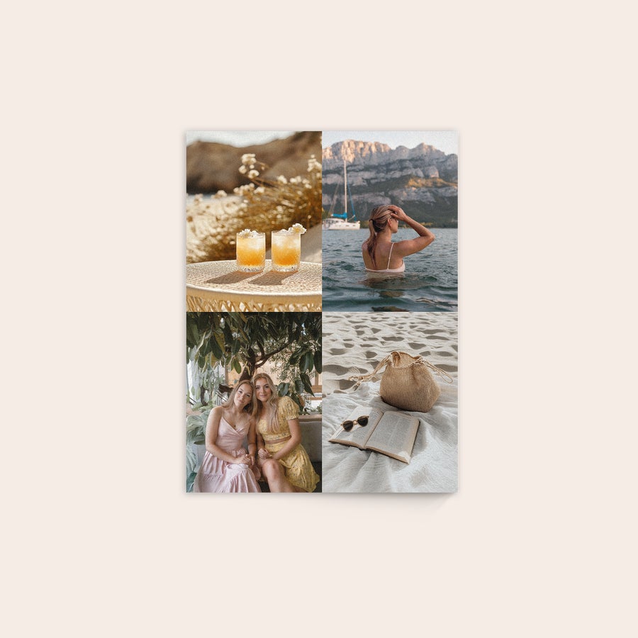 Photo sur bois Tableau en bois personnalisé avec un collage de quatre photos de vacances imprimées