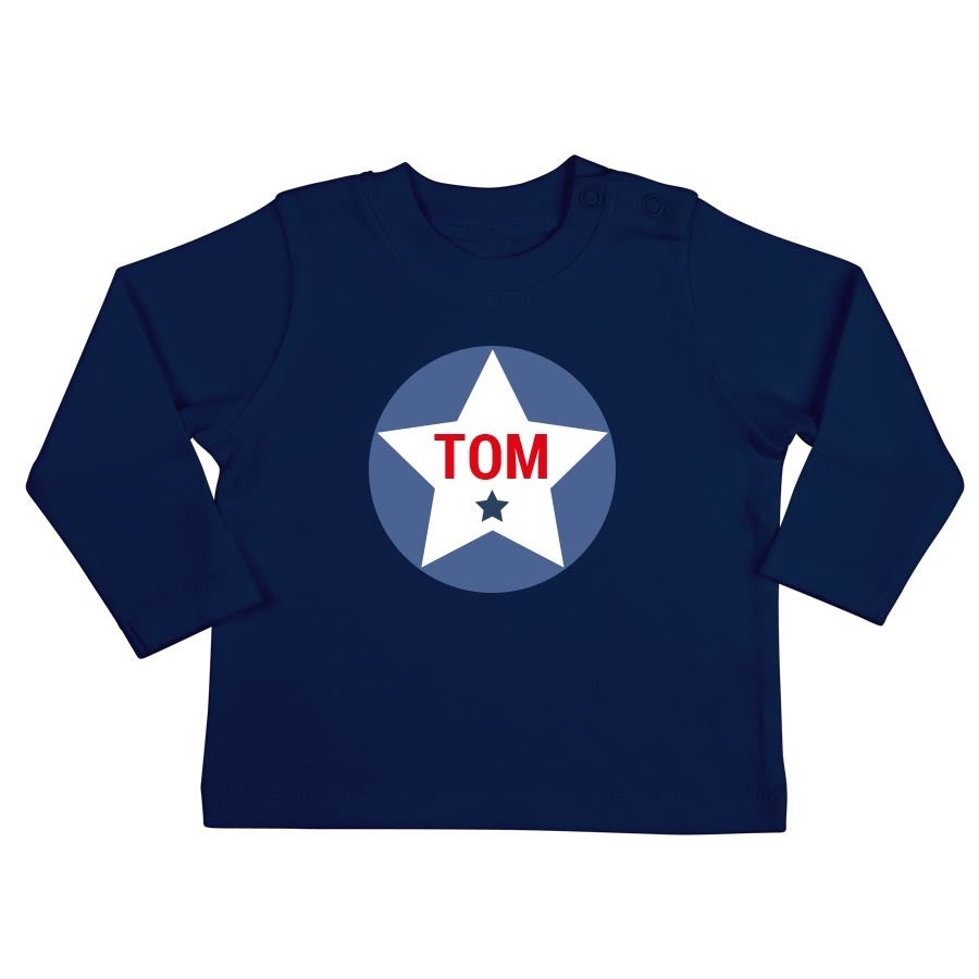 T-shirt bébé personnalisé - Manches longues - Bleu marine - 62/68