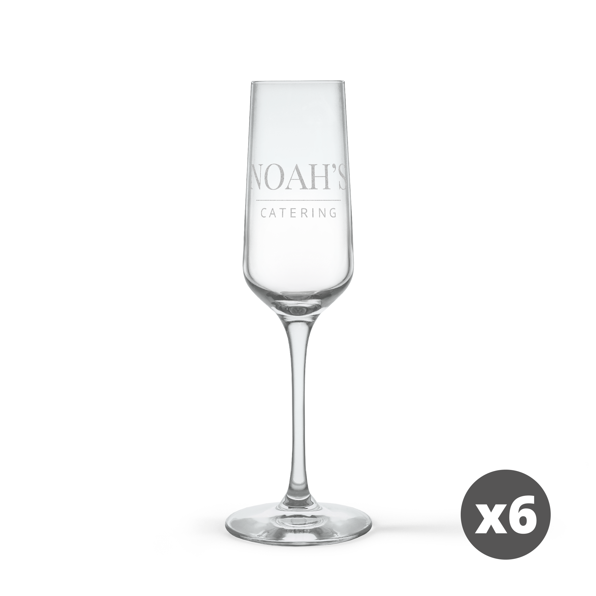Bicchiere da champagne in cristallo Stölzle Lausitz personalizzato inciso con il nome "Noah's Catering"