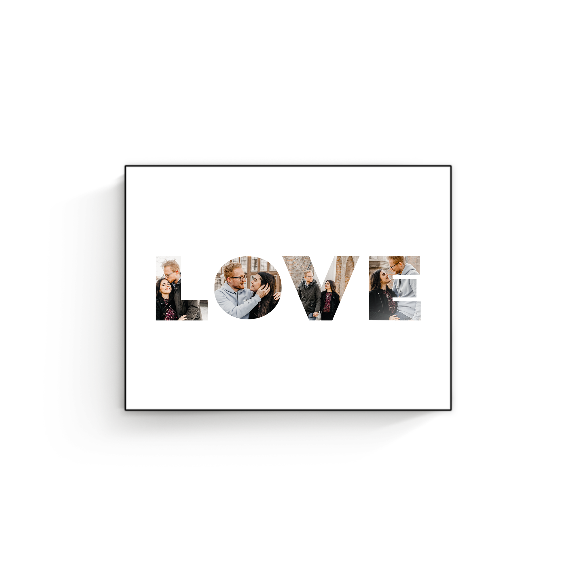 Személyre szabott ChromaLuxe fából készült fotópanel "LOVE" felirattal, egyéni fotókkal nyomtatva