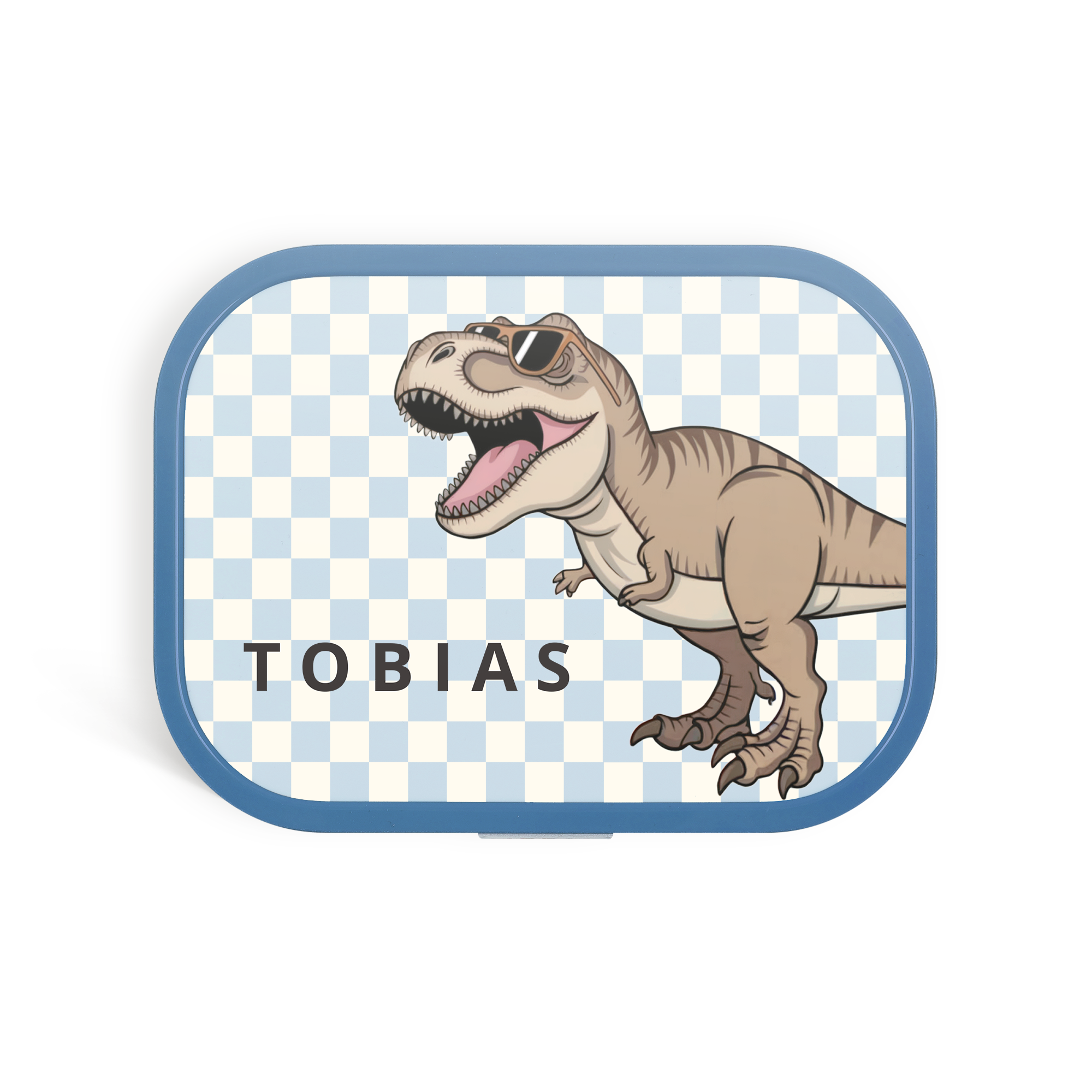 Mepal Brotdose mit Dino Motiv und dem aufgedruckten Namen Tobias, Mit ihrem Namen schmeckt’s gleich noch besser