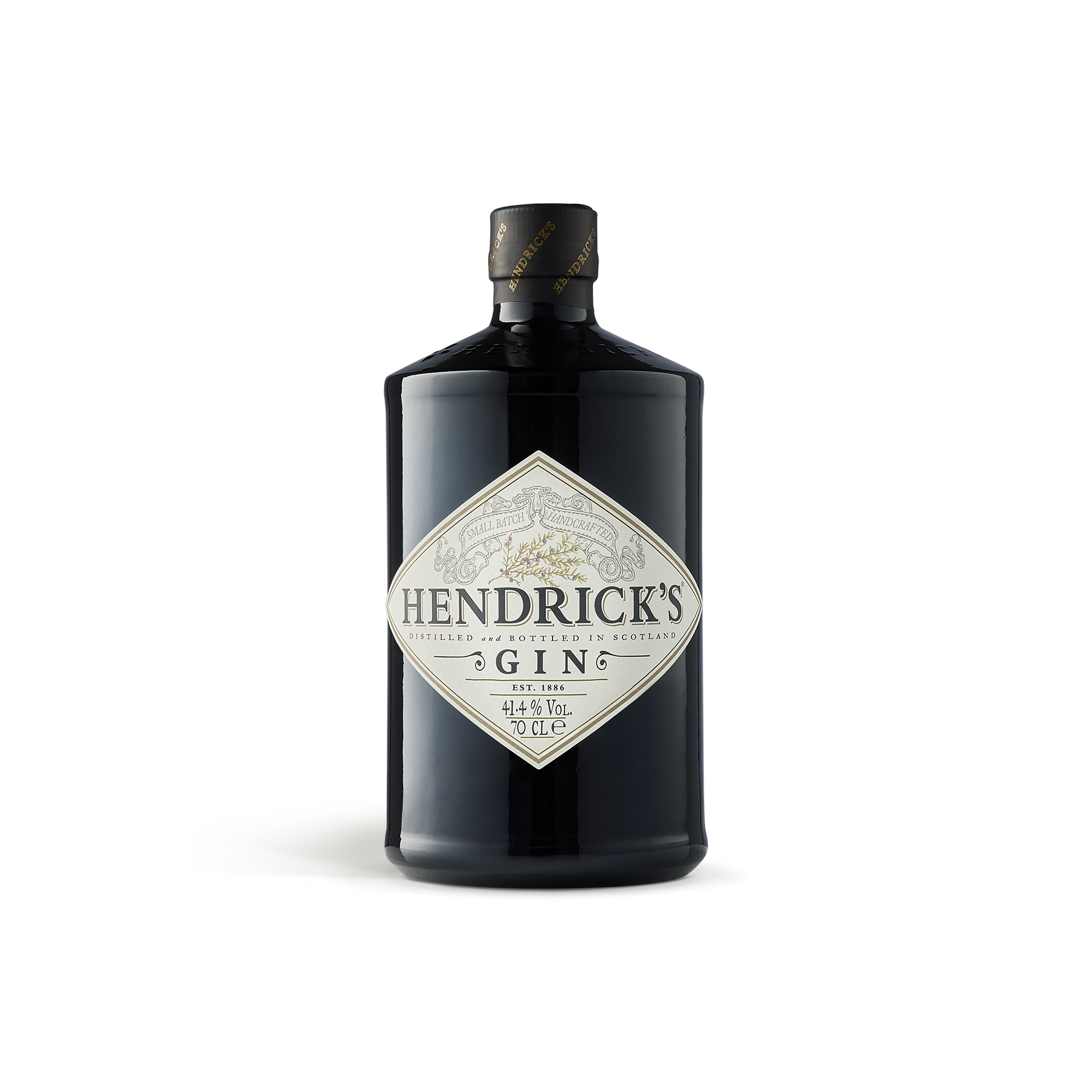 Botella de ginebra Hendrick's de 70 cl con etiqueta distintiva, perfecta para sorprender a tus seres queridos con una ginebra personalizada.