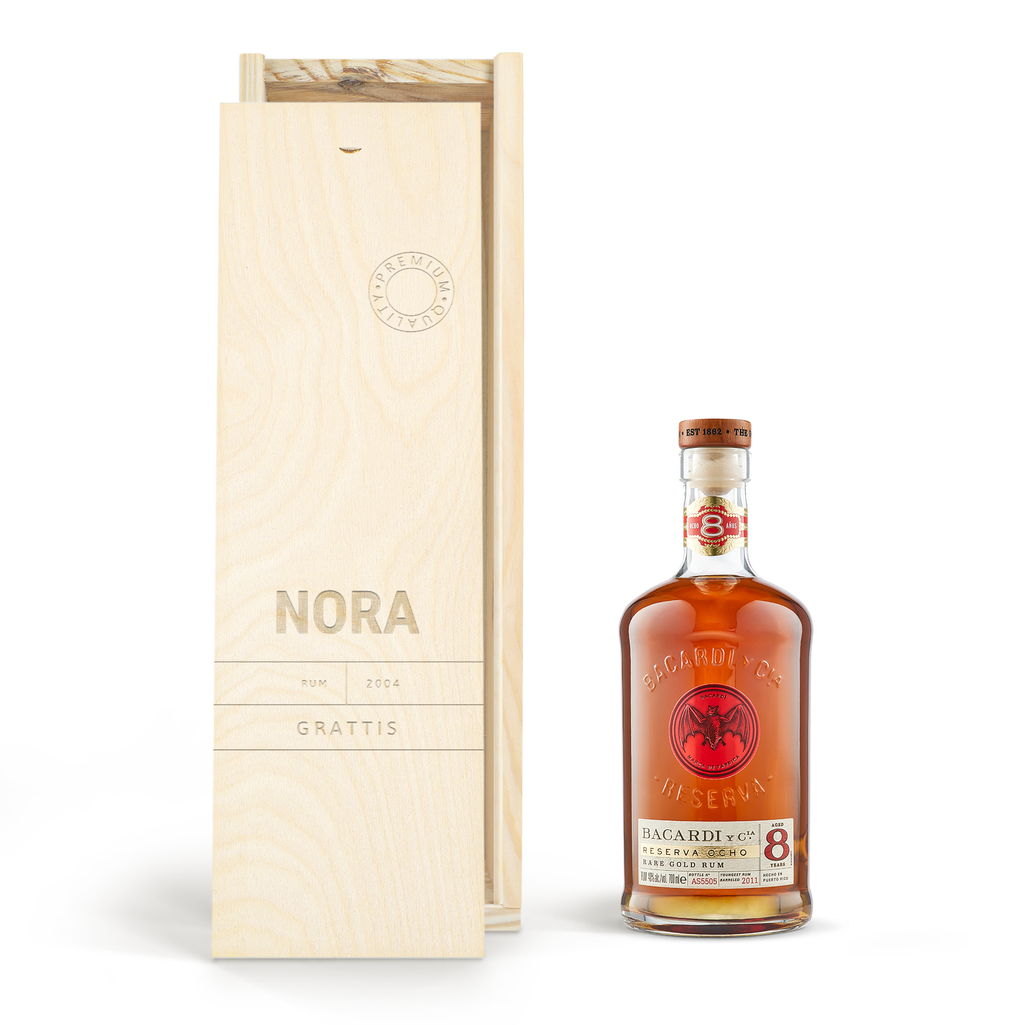 Bacardi Reserva Ocho-rom - Graverad ask