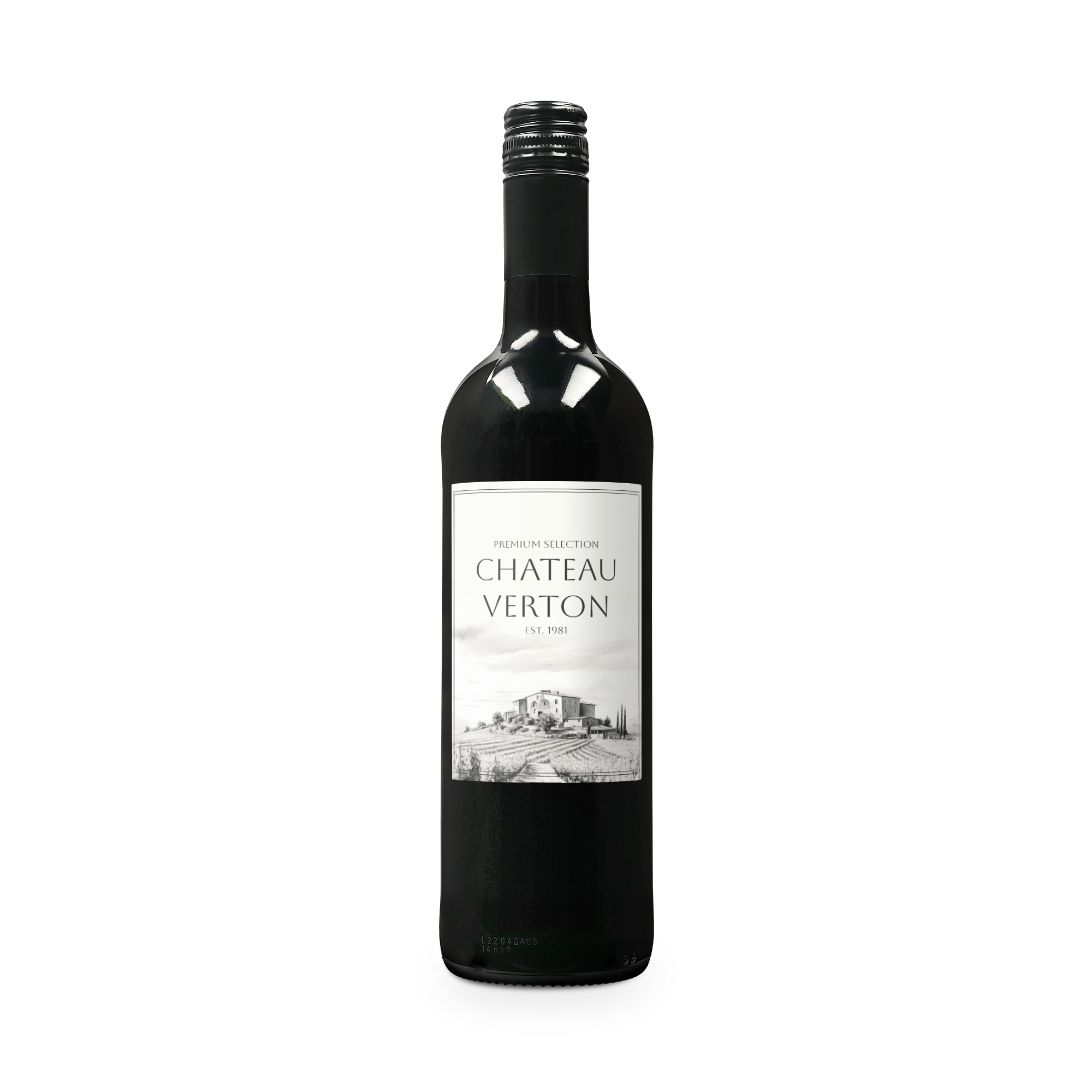 Fles Belvy rode wijn met een gepersonaliseerd etiket.