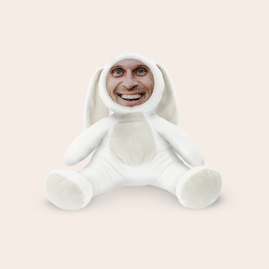 ItsieMe - Bunny Plyšový ItsieMe zajačik s vytlačenou fotkou tváre usmiateho muža