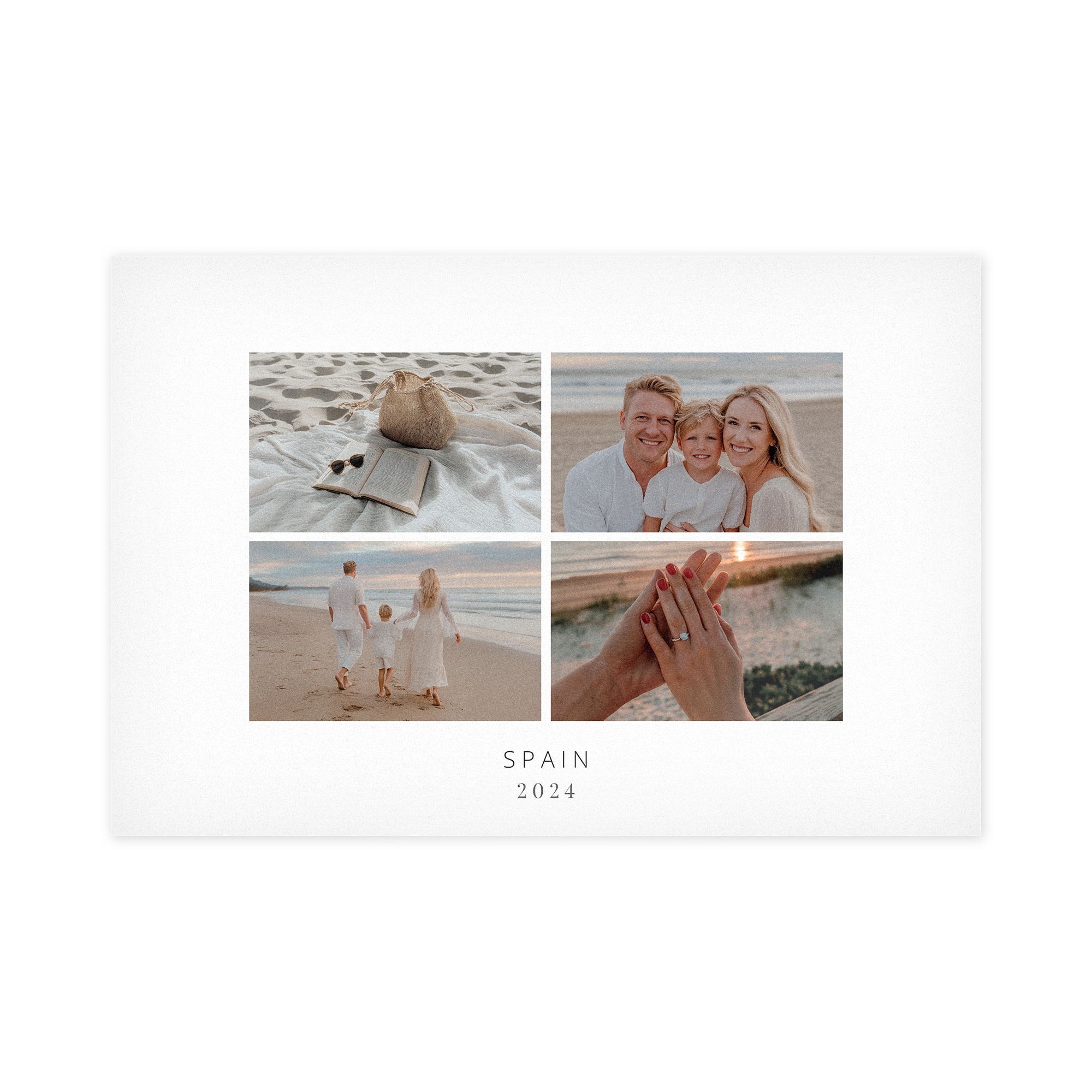 Una foto en forex impresa con un collage de 4 imágenes de vacaciones, texto personalizado SPAIN 2024
