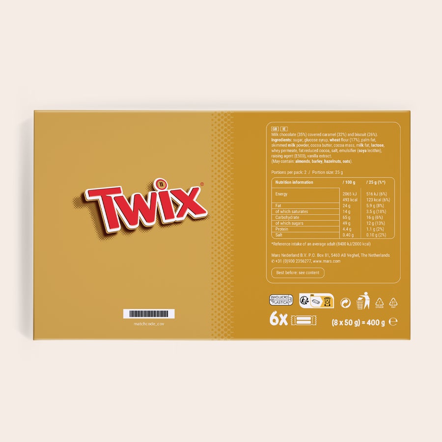 Baton de ciocolată Twix XXL personalizat Cutie cadou Twix personalizata cu design imprimat, ideală pentru un mesaj unic.