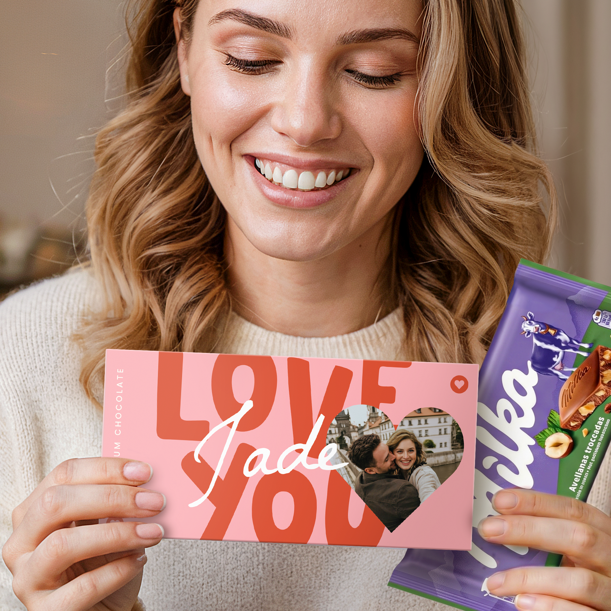 Carte de vœux personnalisée au chocolat Milka