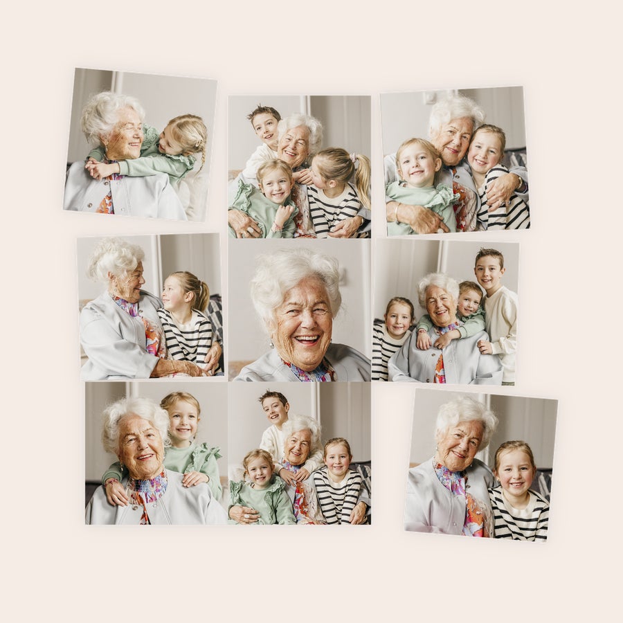 Foglio di magneti Una nonna anziana e i suoi nipoti stampati su magneti personalizzati con il tuo design