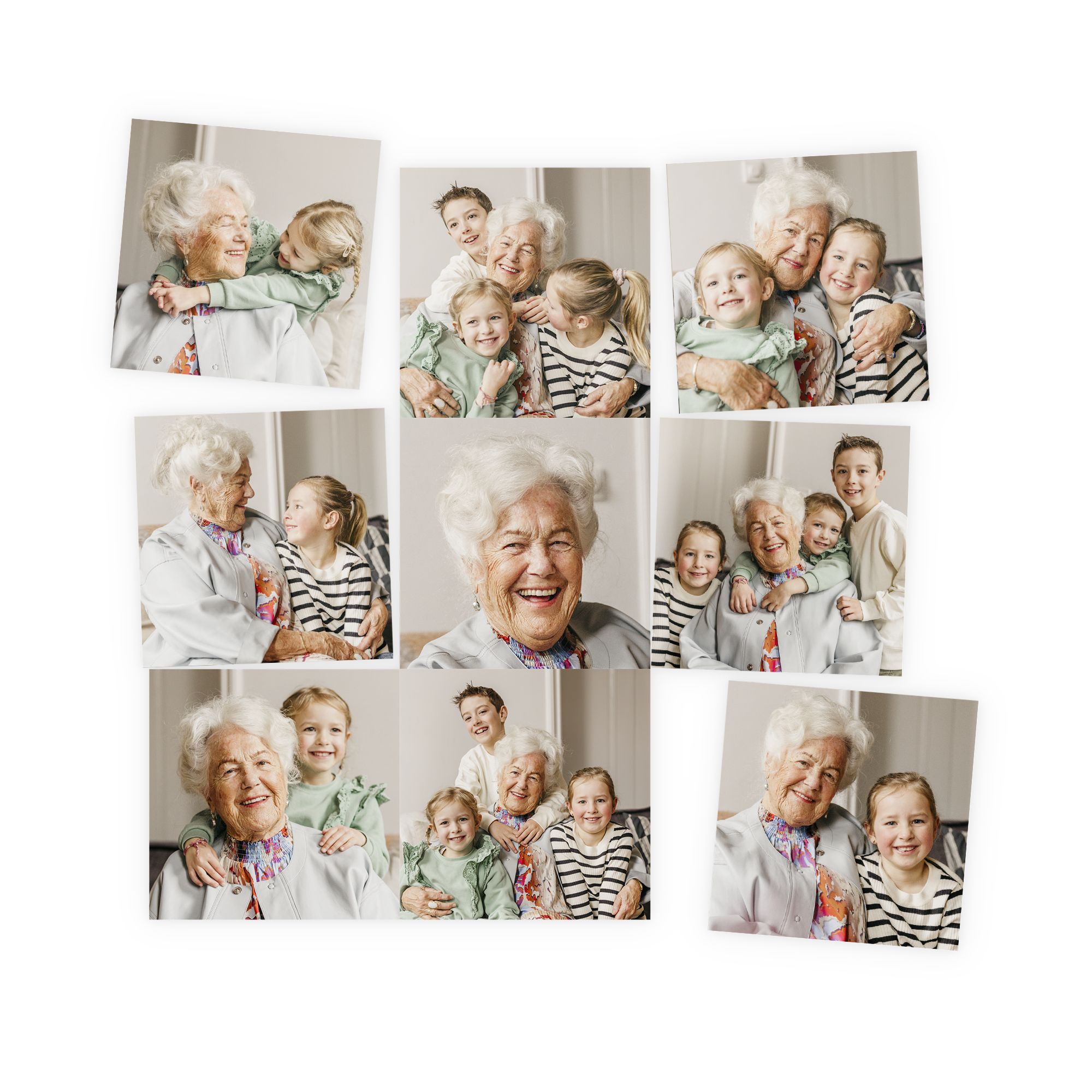Ímanes personalizados com fotos de uma avó e seus netos felizes, impressos individualmente