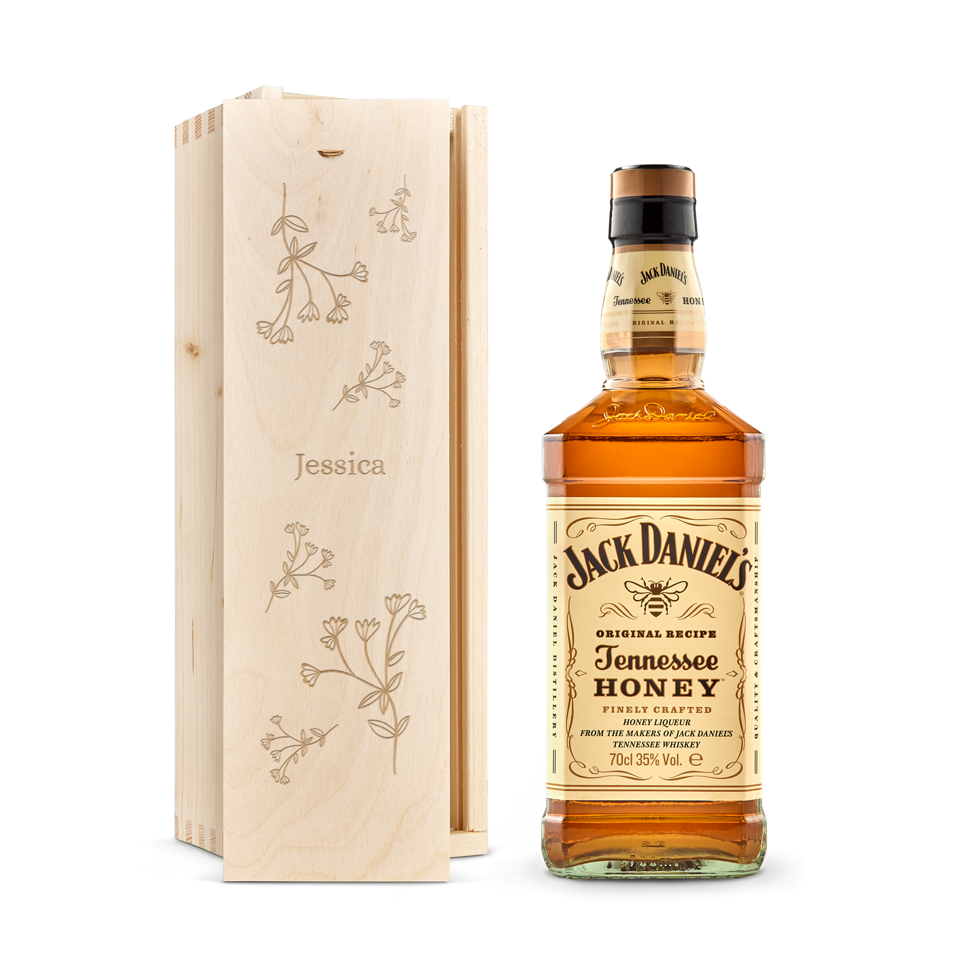 Whiskey in gegraveerde kist - Jack Daniels Honey Bourbon