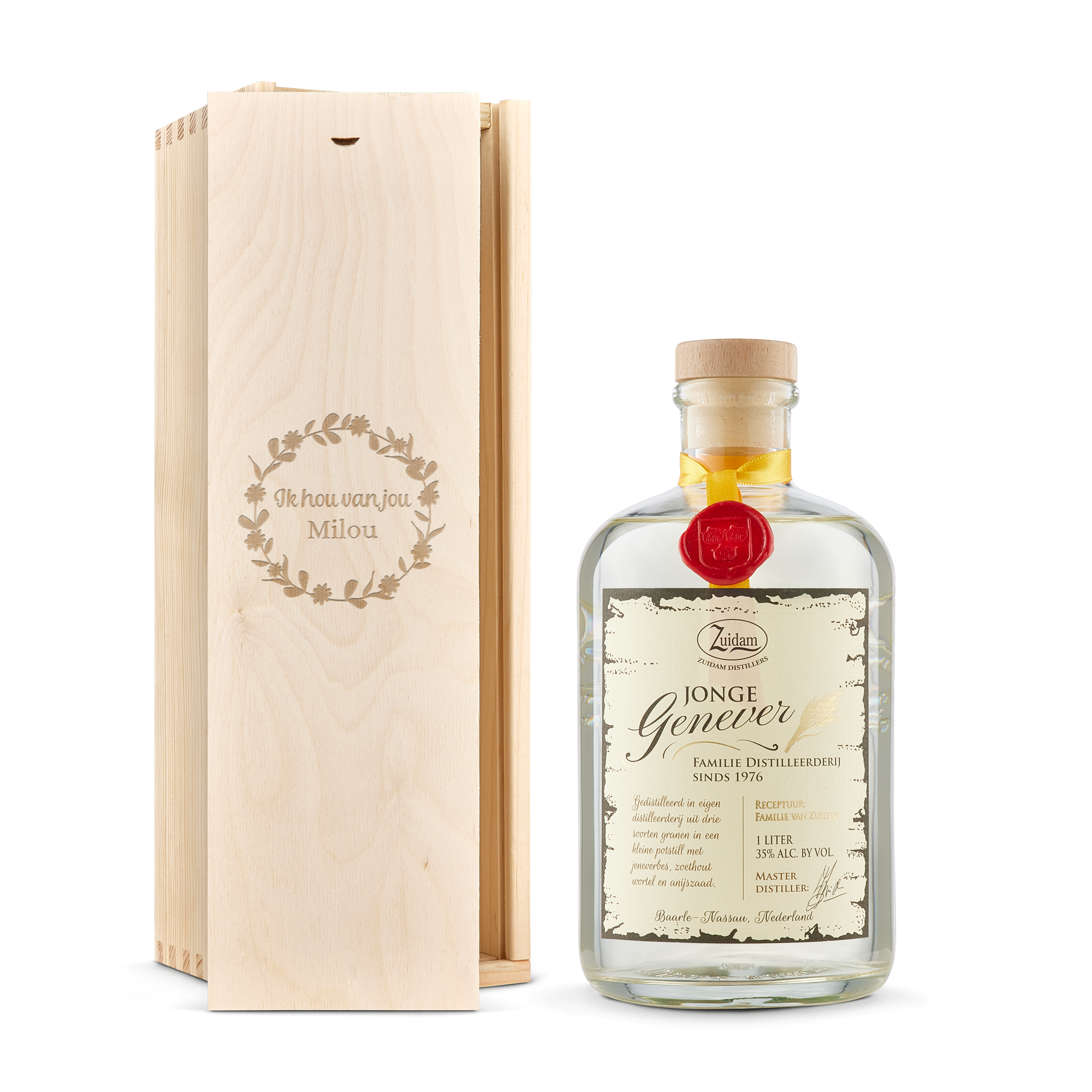 Jenever in gegraveerde kist - Zuidam