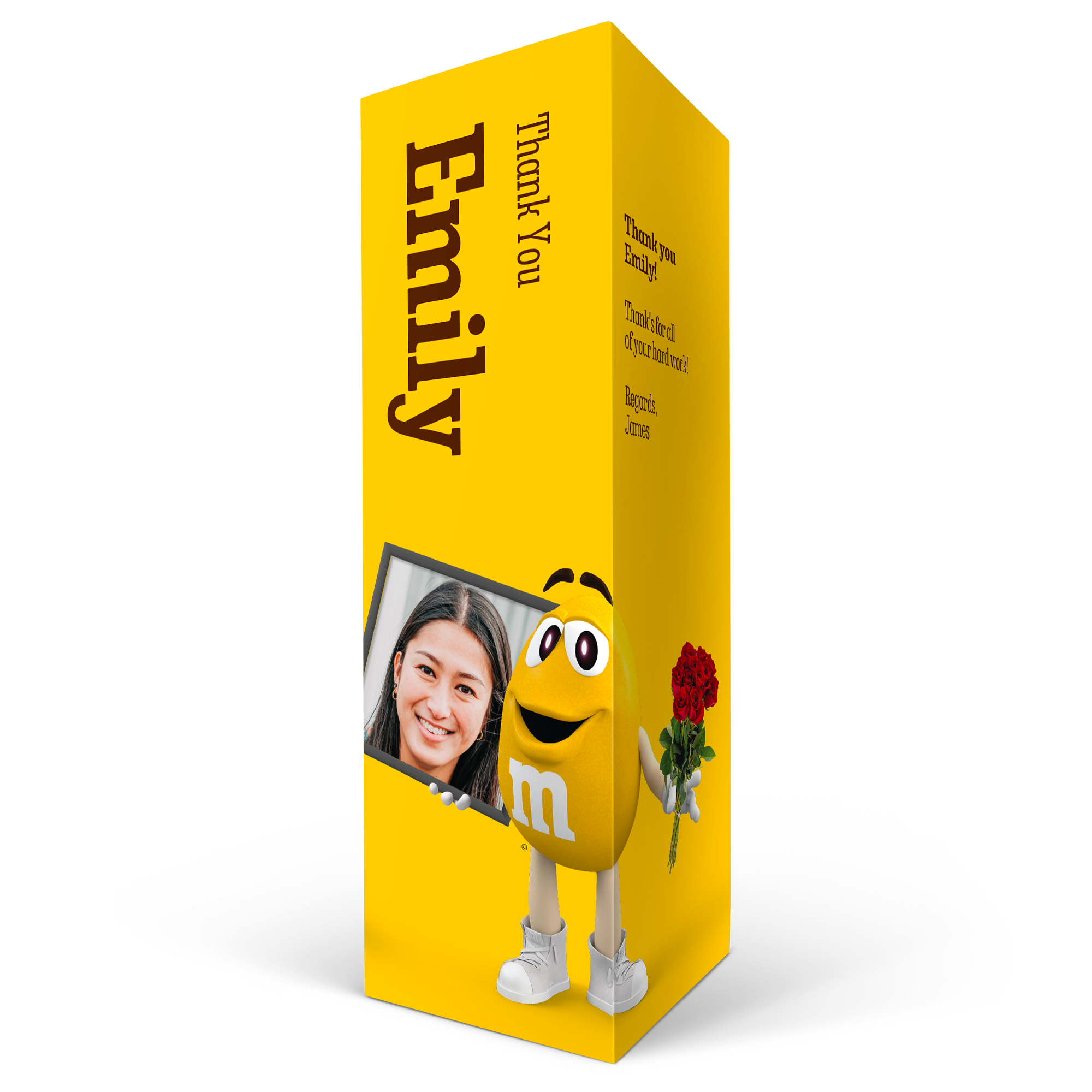 Confezione regalo personalizzata M&M's con foto di Emily e testo 