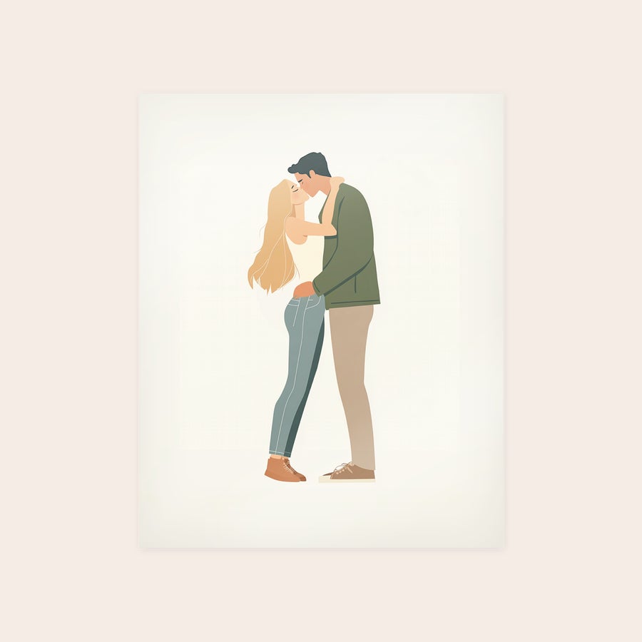 Póster Impressão de póster fotográfico com ilustração de casal se beijando, personalizado para captar momentos