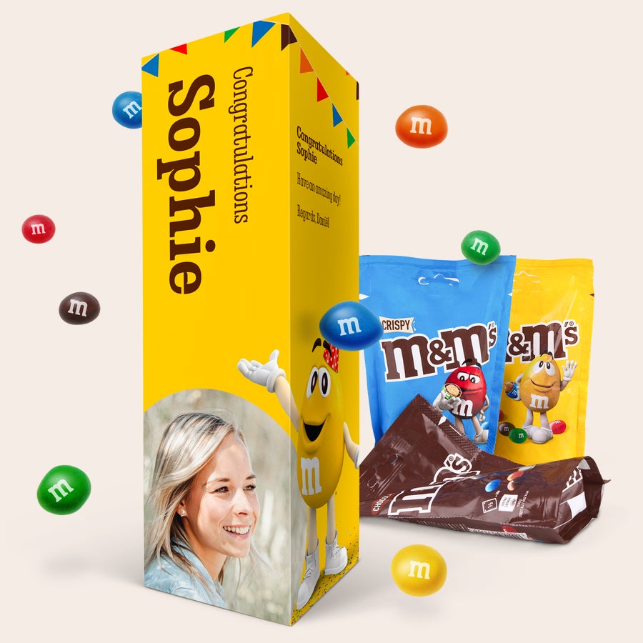 Personalizirana darilna škatla M&M's Personalizirana M&M's darilna škatla s potiskano fotografijo, imenom Sophie in sporočilom