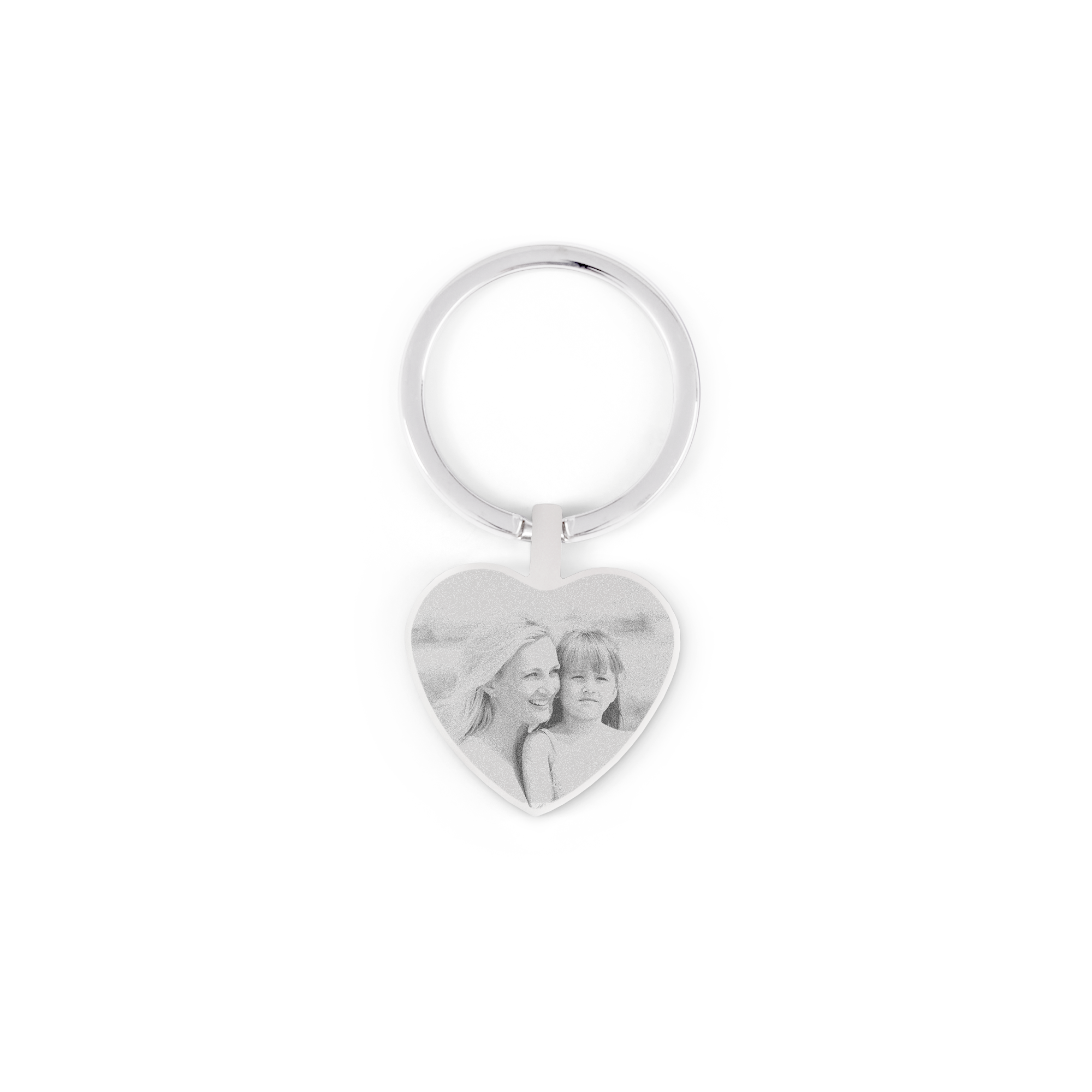 Porta-chaves bonito em forma de coração, gravado com uma foto personalizada de uma mãe e filha