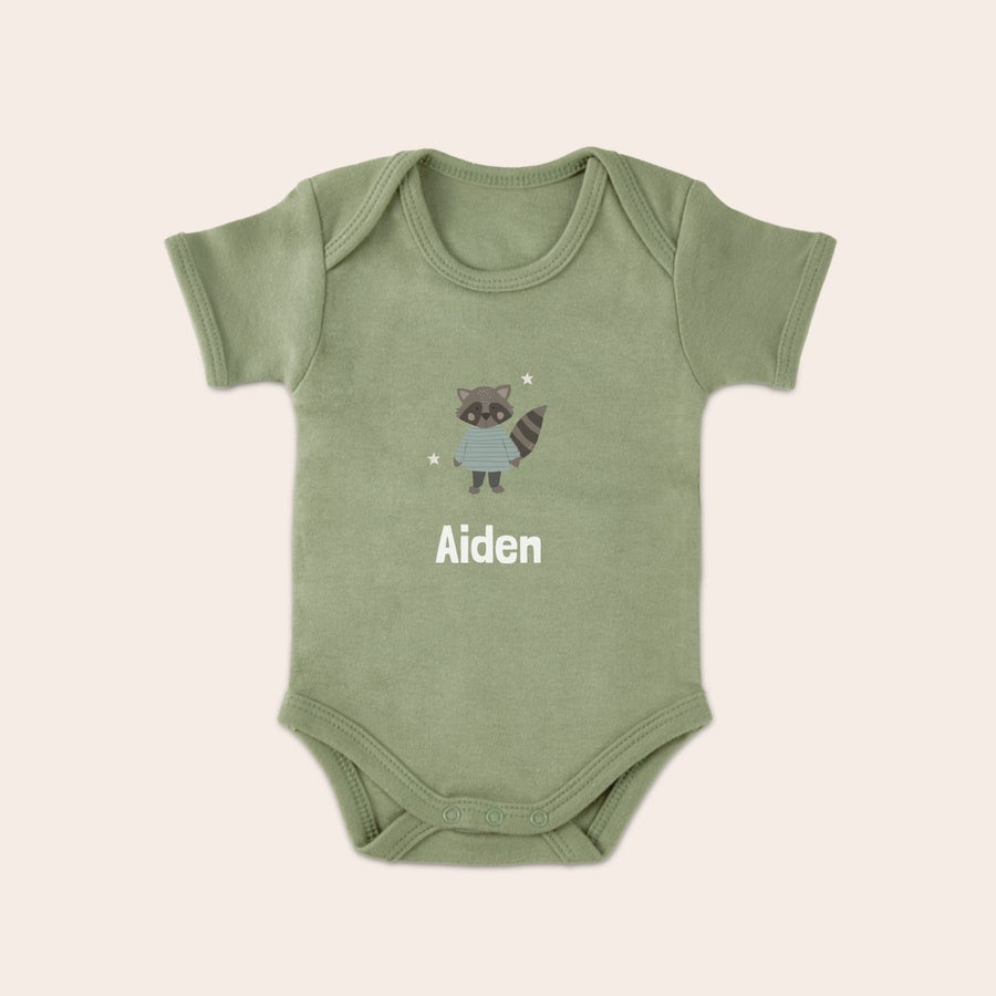 Vauvan bodysuit Vaaleanvihreä potkupuku painettu pöllökuviolla ja nimellä Aiden, yllätä uudet vanhemmat suloisella potkupuvulla