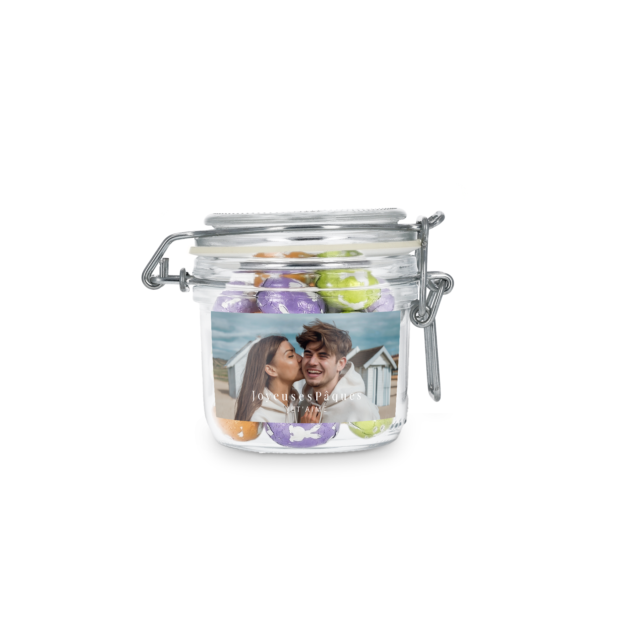 Œufs de Pâques en chocolat dans un pot personnalisé