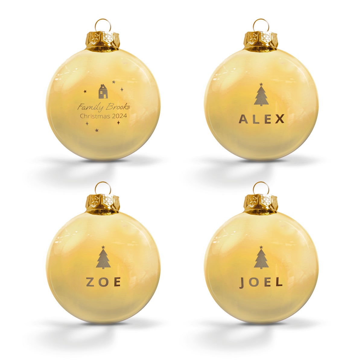 Personliggjorte glaskugler - guld (4 stk.)