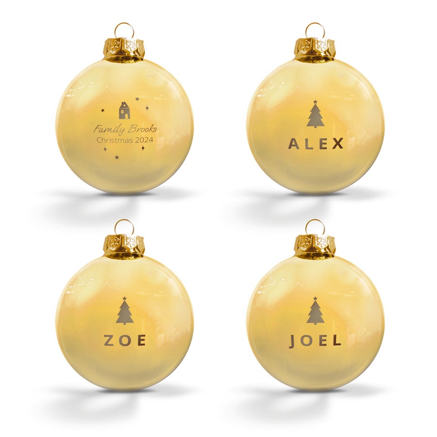Lasinen joulupallo nimellä - kulta (4 kpl)