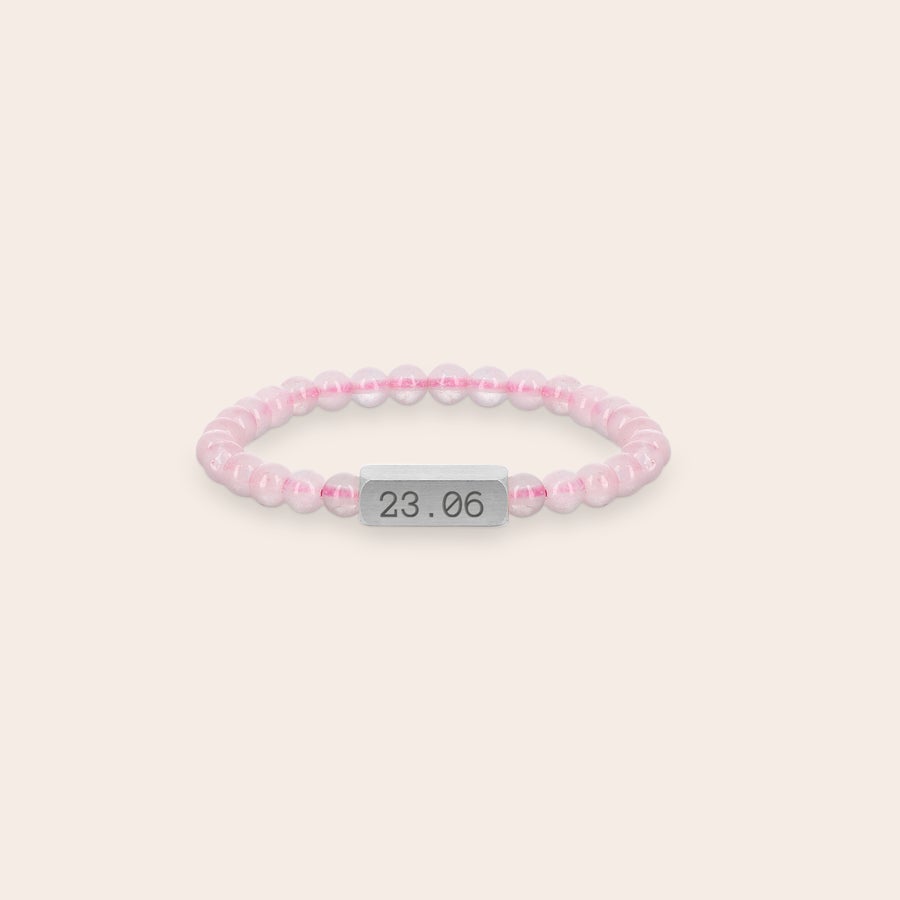 Rose quartz bracelet for children - engraved Rose quartz engraved bracelet - Children - XS - 4mm - Silver with an engraved date 23.06 on the silver charm