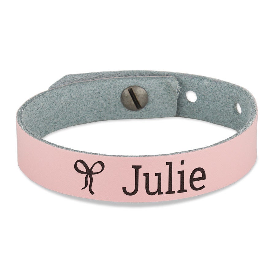 Bracelet prénom femme - cuir rose