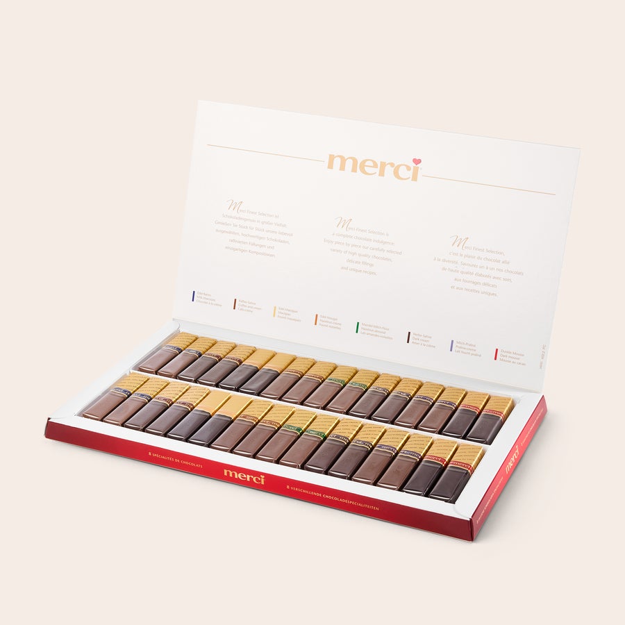 Personlig presentförpackning med Merci-choklad och gratulationskort Personlig presentförpackning med Merci-choklad och gratulationskort