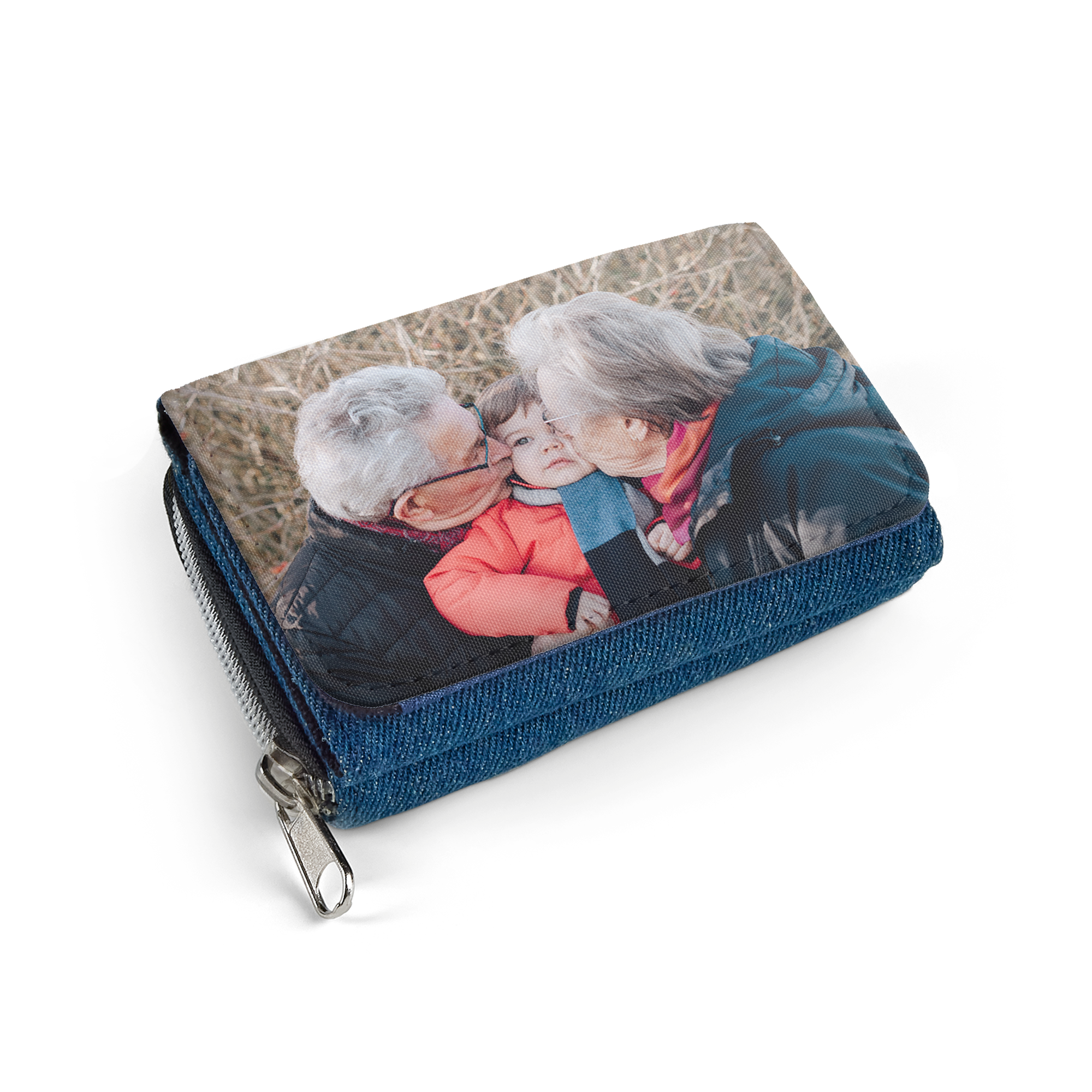 Billetera pequeña personalizada con foto impresa de abuelos y nieto, ¡dale una bonita billetera pequeña con foto!