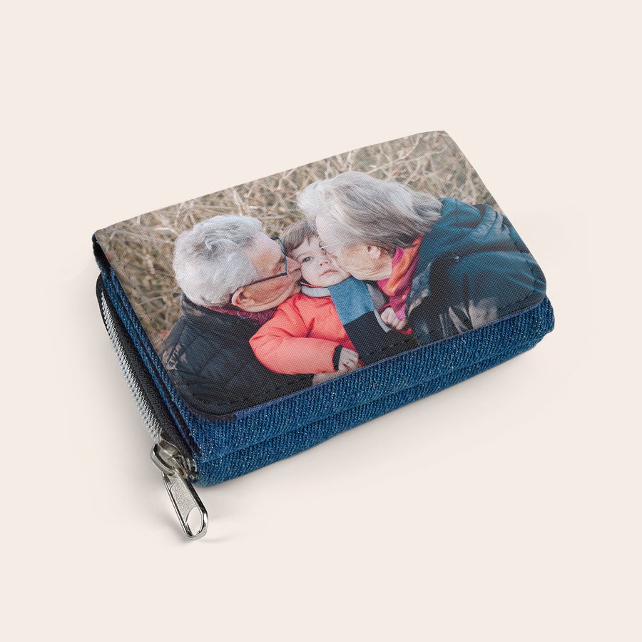 Cartera personalizada con foto Billetera pequeña personalizada con foto impresa de abuelos y nieto, ¡dale una bonita billetera pequeña con foto!