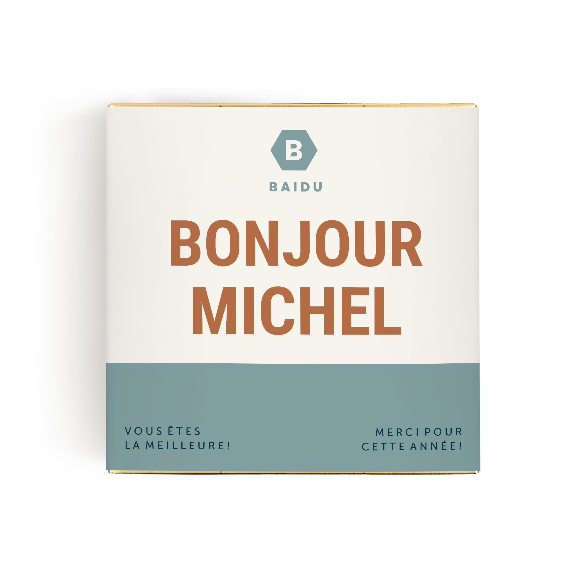 Cadeau Ferrero Rocher personnalisé imprimé avec le message Bonjour Michel, Vous êtes la meilleure et Merci pour cette année