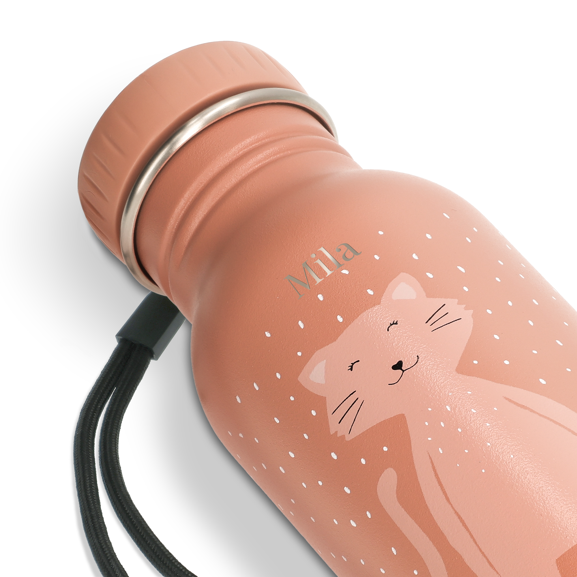 Bouteille deau Trixie rose avec motif chat et prénom Mila gravé au laser, surprenez les petits