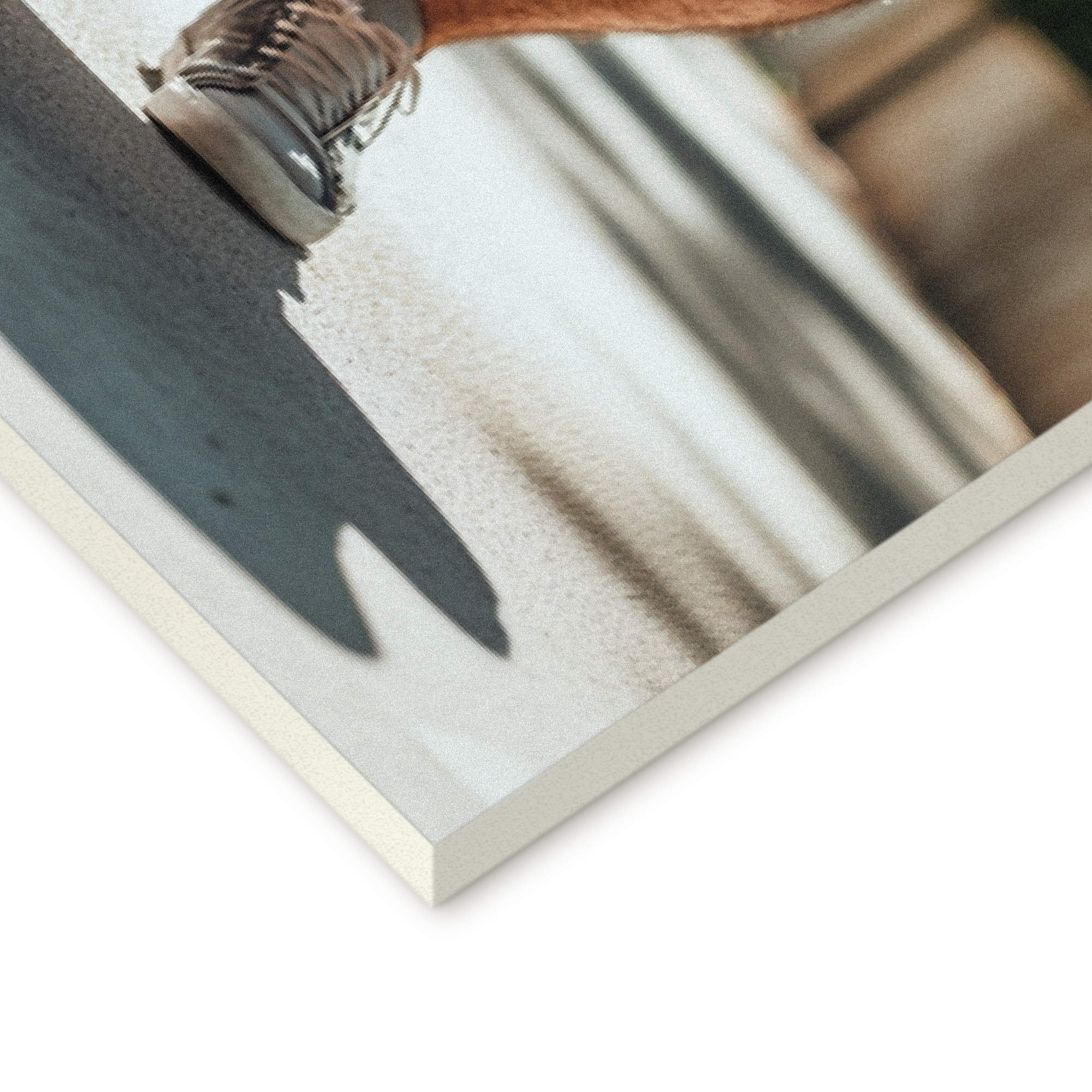 A customized photo on forex showing a person's foot in a shoe as a personalized wall decoration