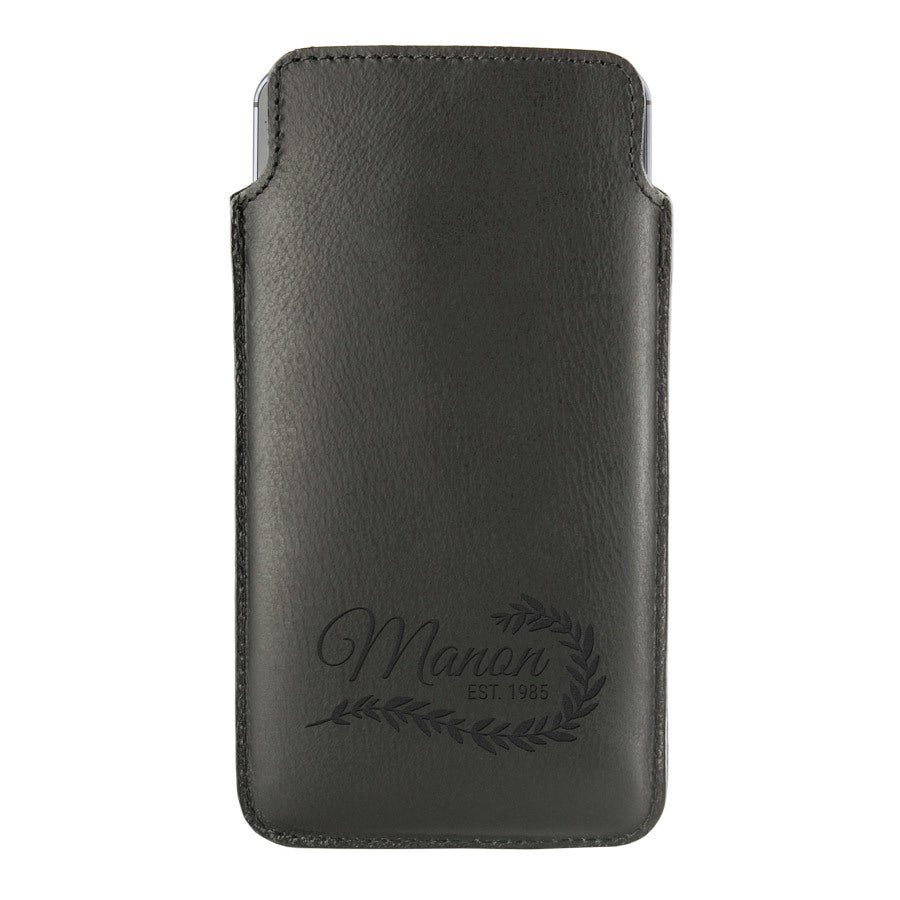 Leren telefoonhoesje - XL - zwart
