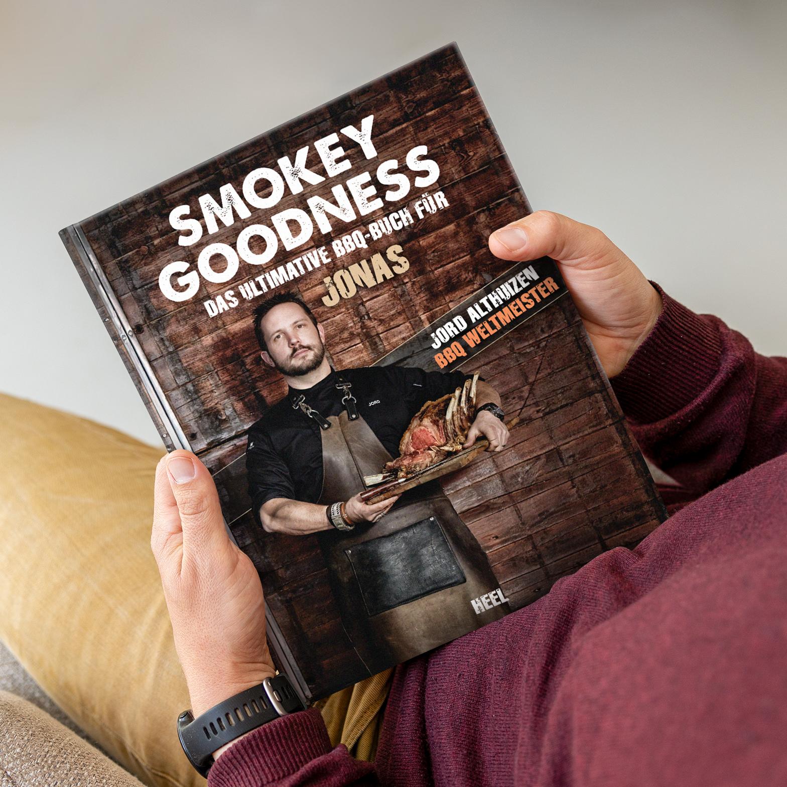 Smokey Goodness Grillbuch für Jonas, personalisiert mit dem Namen auf dem Cover, Dein Weg zum Grillmeister ist geebnet mit diesem coolen Grillbuch