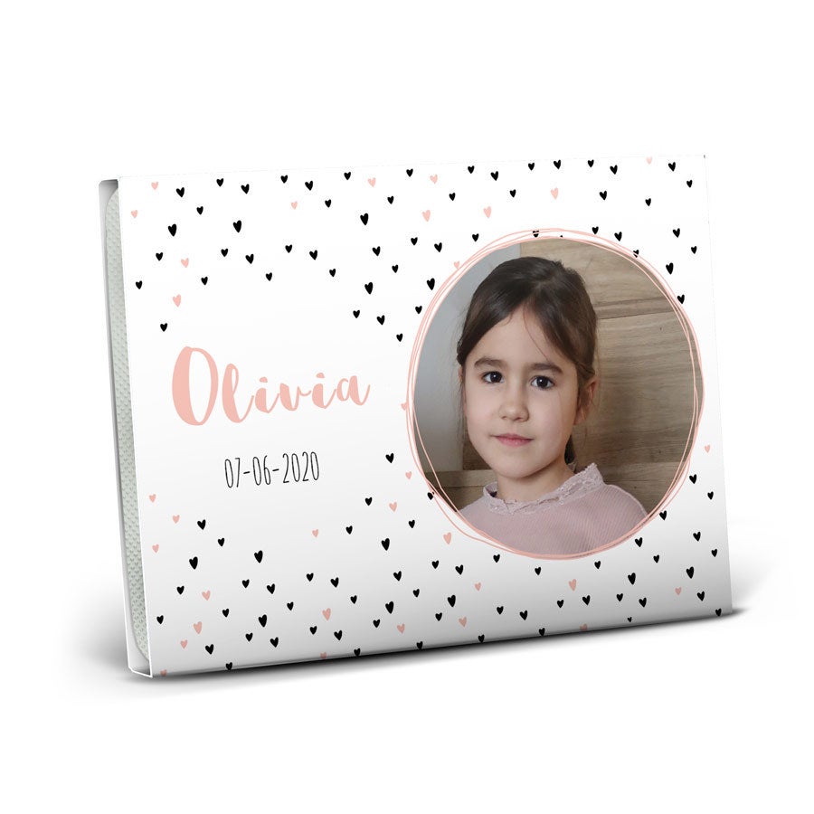 Veselo vytlačené balenie žuvačiek Mentos s fotkou dieťaťa, menom Olivia a dátumom 07-06-2020 je najkrajšie spoločenstvo ďakujem