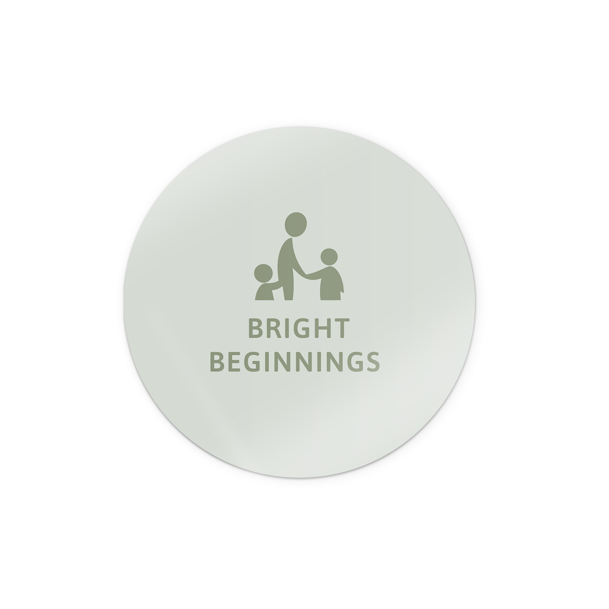 Okrągły panel ścienny z własnym projektem, wydrukowany z ilustracją rodziny i tekstem Bright Beginnings