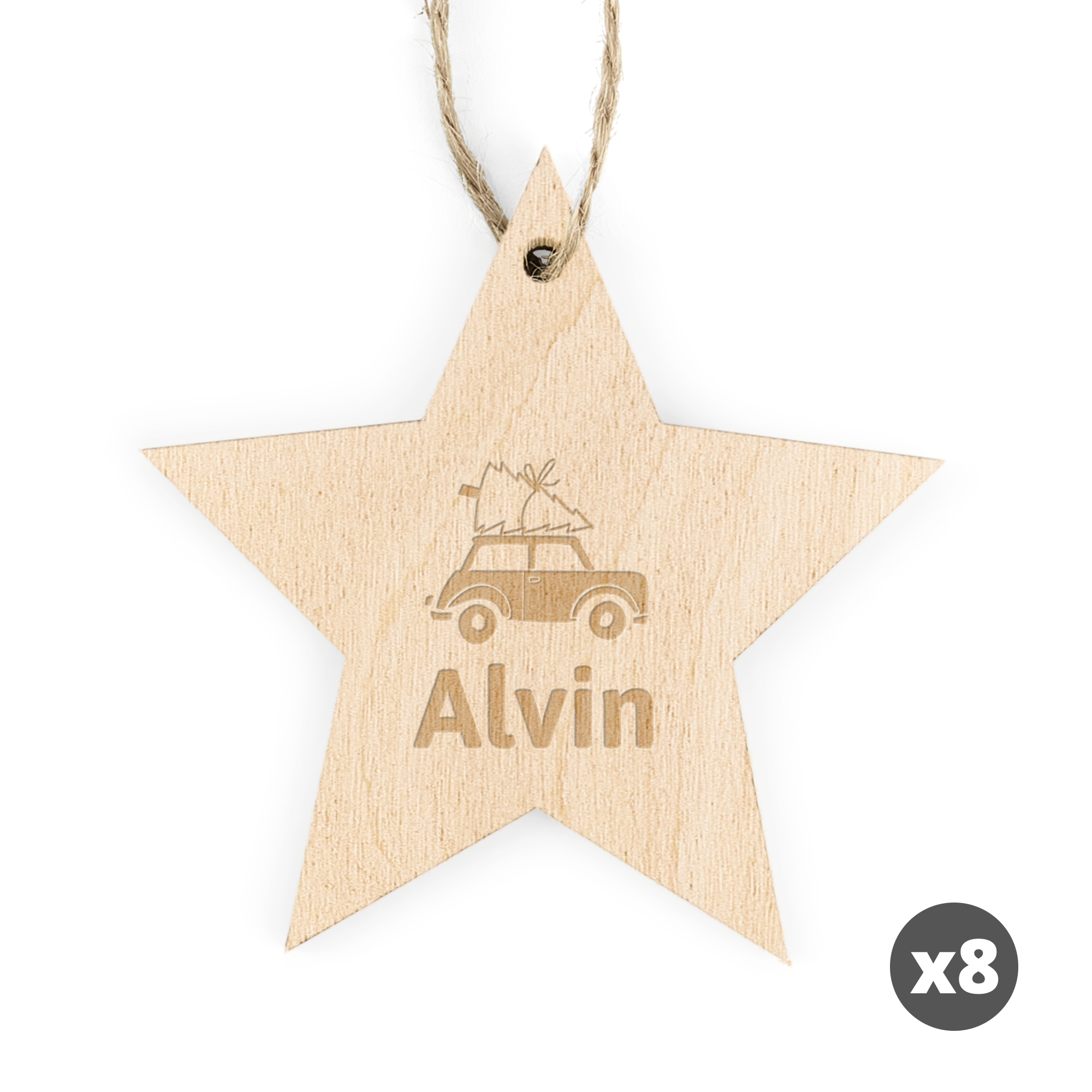 Graverad julstjärnad dekoration i trä