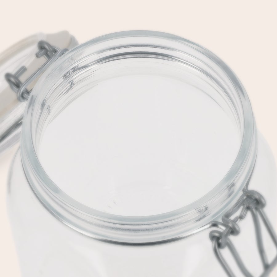 Glas mit Deckel – personalisiert Transparentes 1L Glasgefäß mit Deckel, personalisiert mit einem eigenen Design oder Text per Aufkleber bedruckt