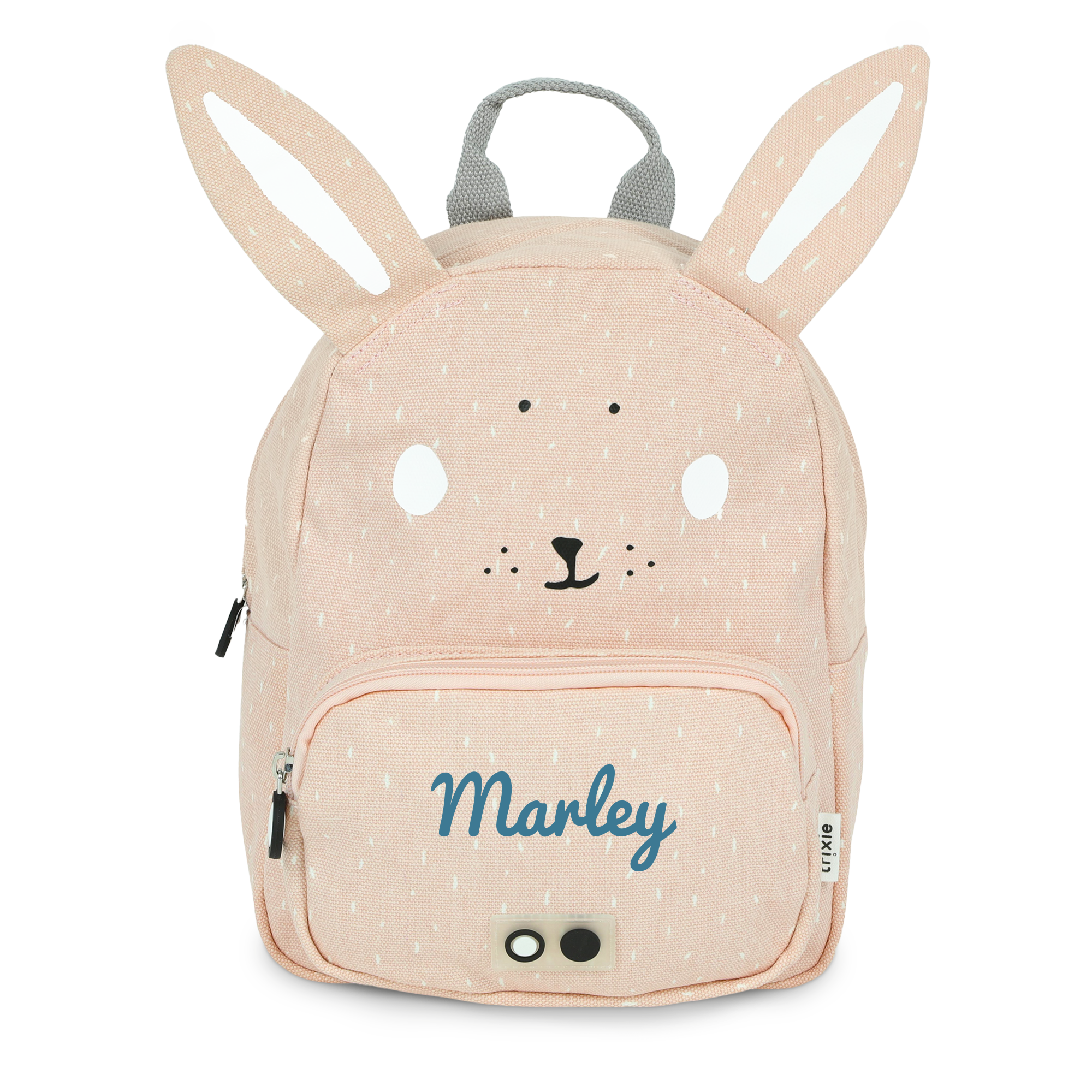 Mochila infantil rosa com orelhas de coelho, nome Marley estampado, um presente personalizado