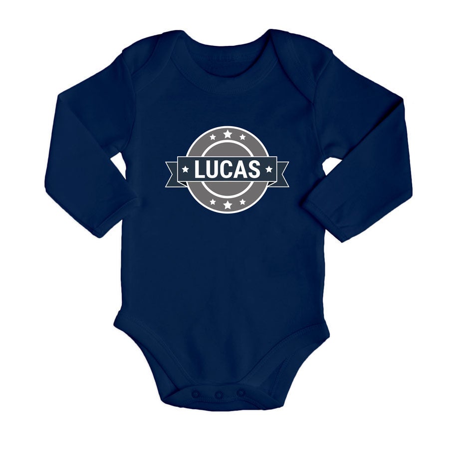 Personalised baby romper - Long sleeves - Navy - 62/68