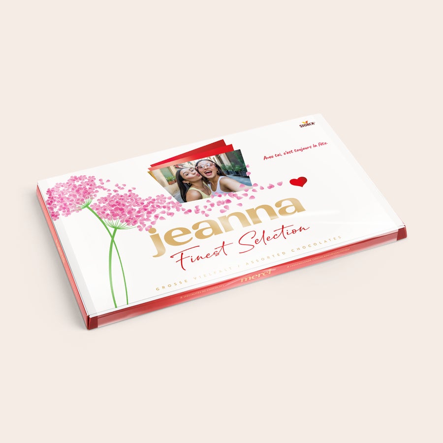 Chocolat Merci Finest Selection avec carte de vœux Mélange de chocolats Merci Finest Selection avec carte personnalisée de 400 grammes avec photo et texte Jeanna