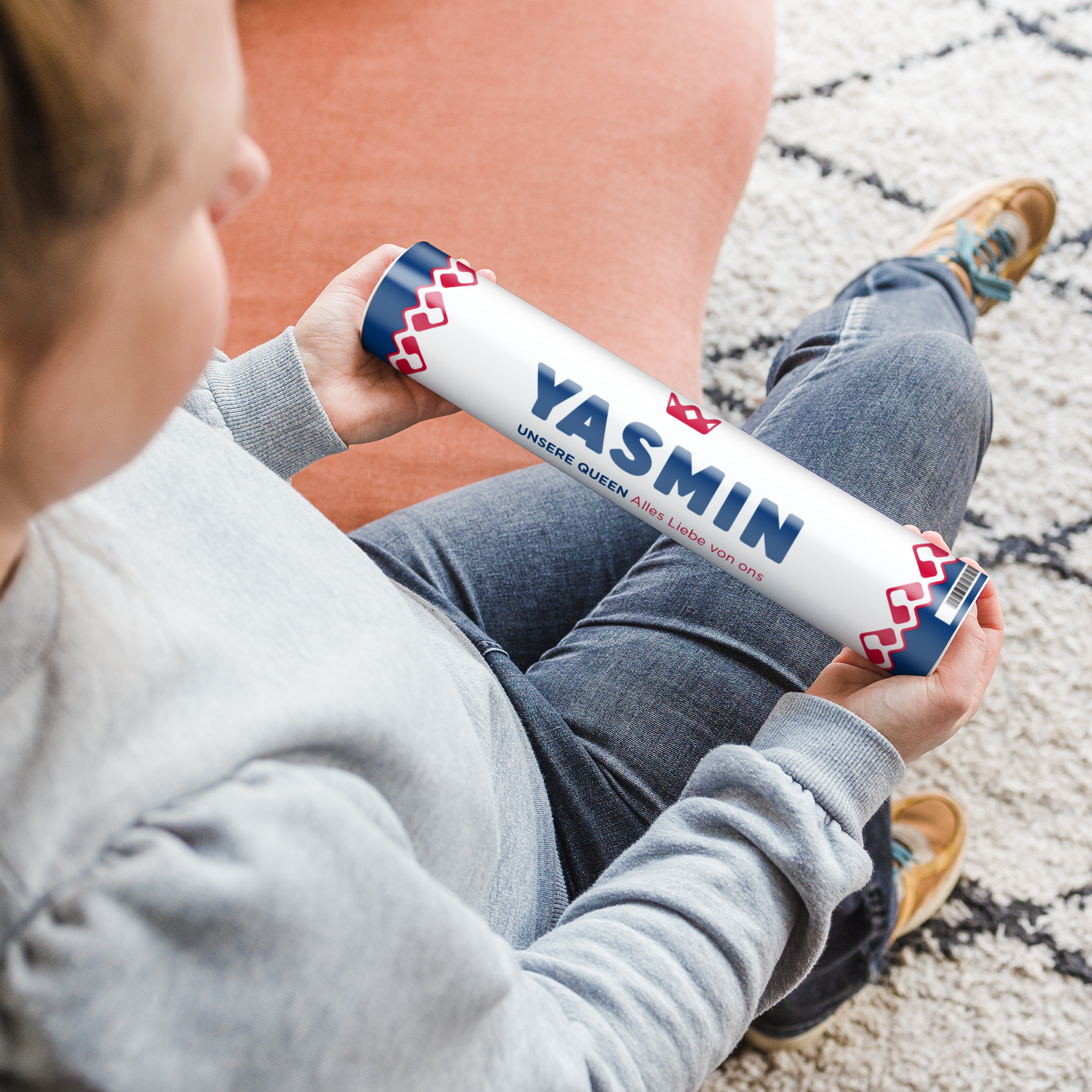 Personalisierte riesen KING Pfefferminz Rolle mit dem Namen Yasmin und Text aufgedruckt