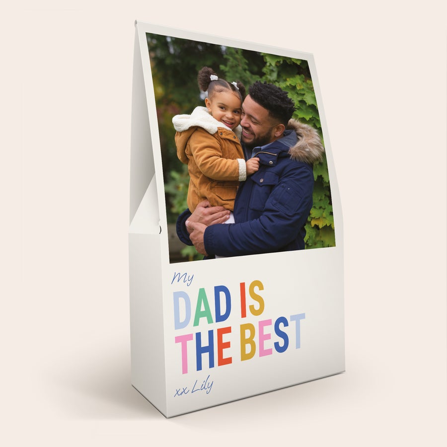 Caja regalo XL caramelos Haribo Caja de regalo Haribo personalizada con foto impresa de padre e hija y texto "My Dad is the Best"