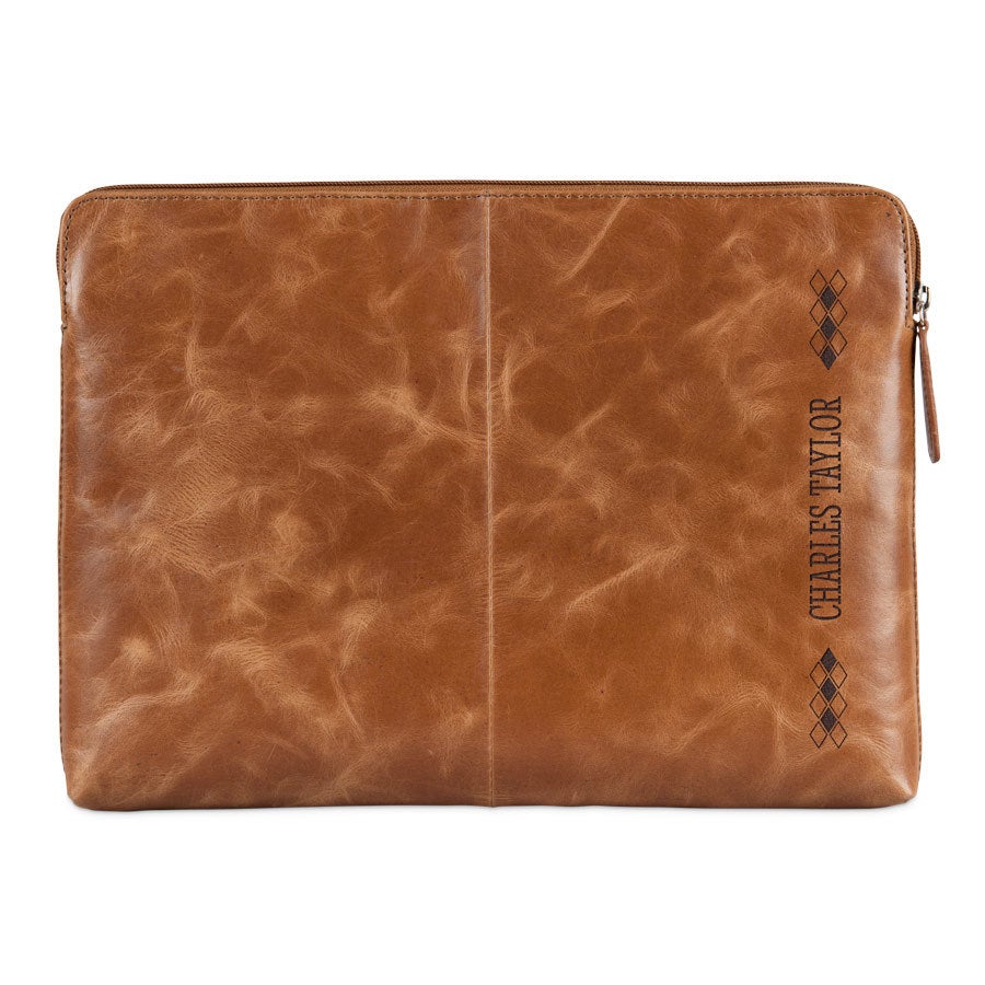 Engraved leather laptop sleeve