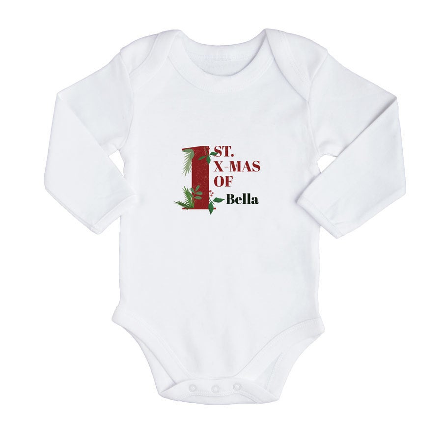 Personalised baby romper - Baby's first Christmas - White - 50/56