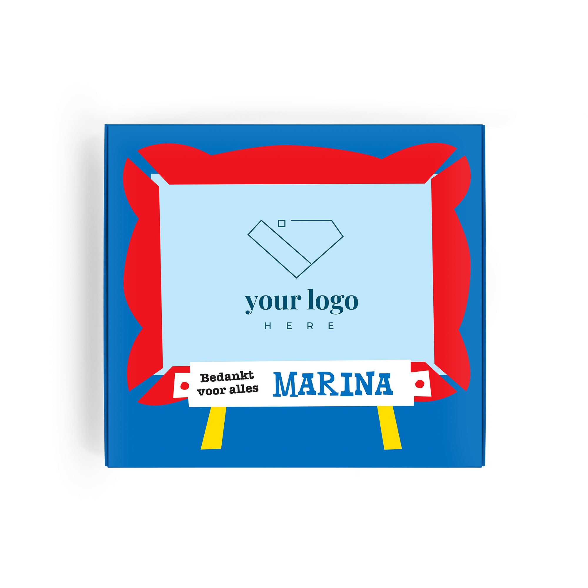 Gepersonaliseerde Tony's Chocolonely Hazelnoot giftbox met eigen logo en de naam Marina erop gedrukt