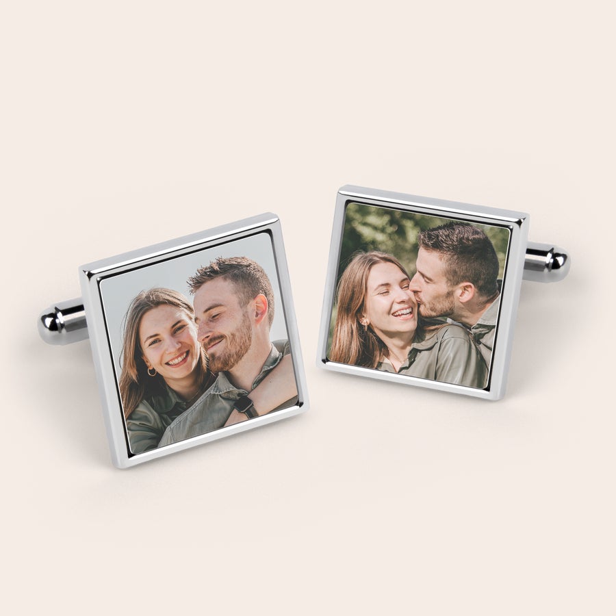 Cufflinks Silver photo cufflinks personalized with pictures of a smiling couple